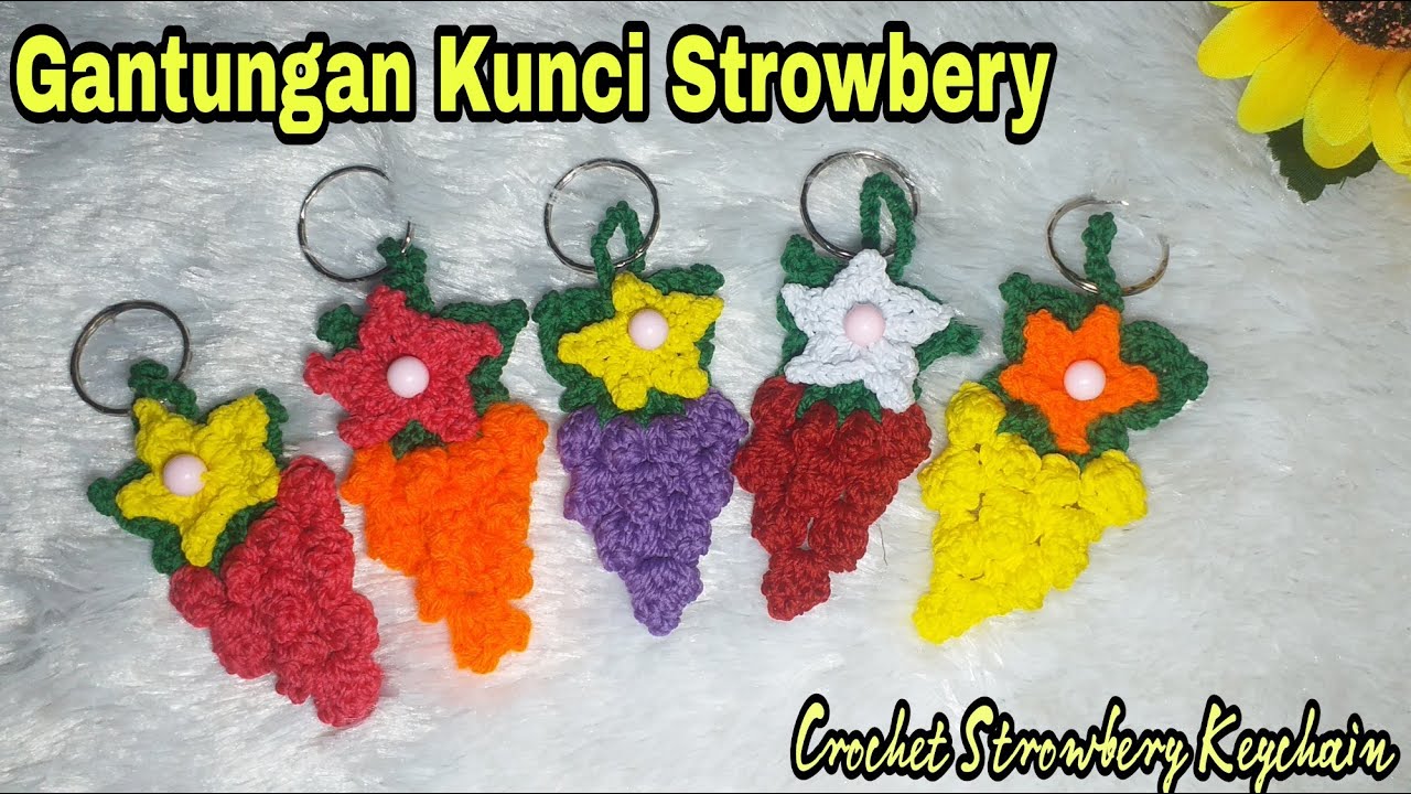 Keychain Rajut Crochet Strawberry Keychain || Gantungan Kunci Rajut Unik bentuk ...