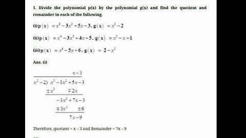 Class 10th Maths Chapter-2 Polynomials Exercise -2.3