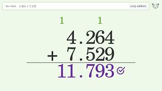 Long Addition Problem 4.264 7.529: Step-by-Step Video Solution
