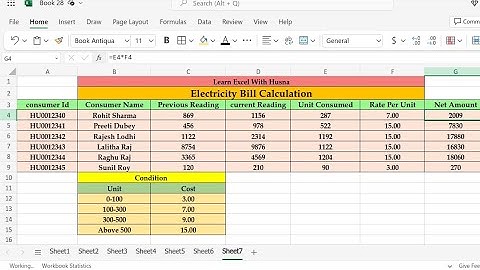 Electricity Bill Calculation in Ms-Excel - Electricity Bill Formula In Ms-Excel In Hindi