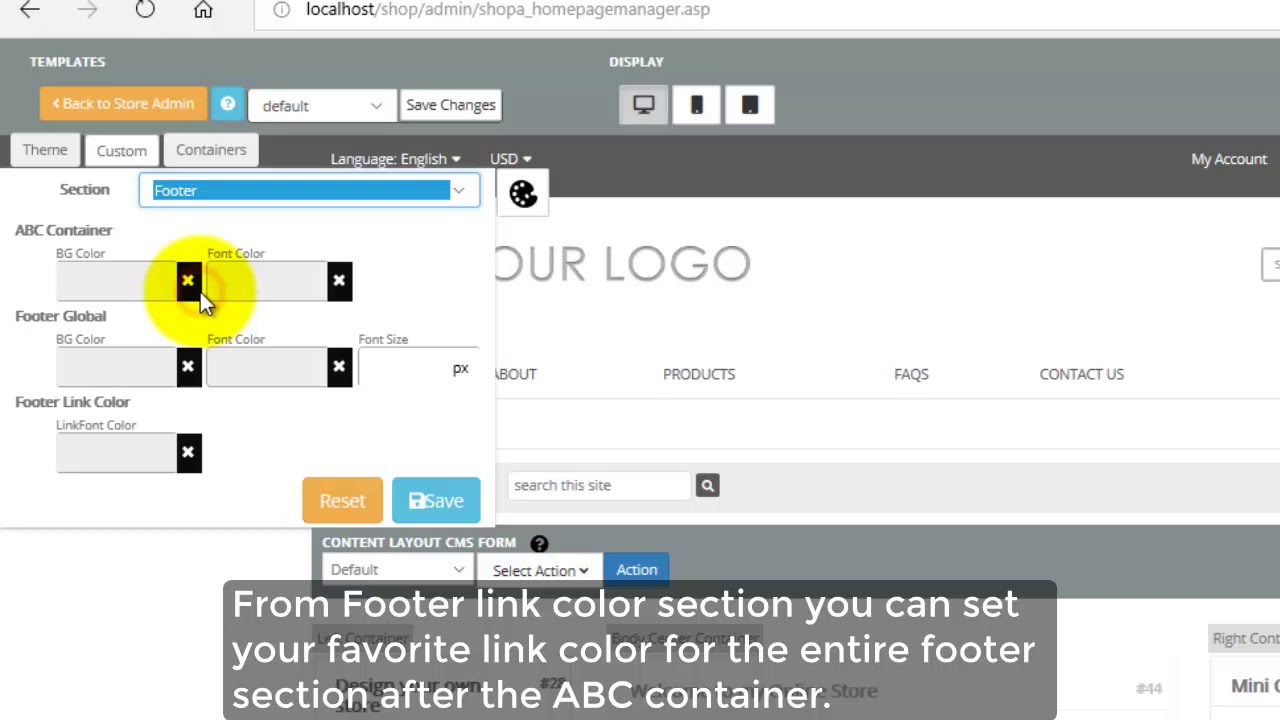 Design manager -How to change Footer Link Color in VPCart 9