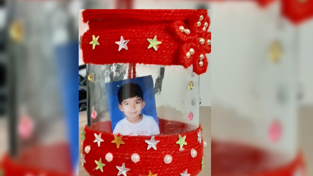 Glass bottle decoration craft with wool!! Easy and simple glass with wool craft!! Empty glass decora