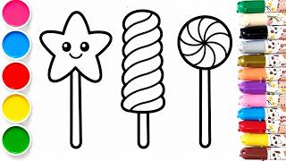 🍭 Cute Lollipops &amp; Candy Simple Drawing And Coloring Page for Kids | ||Meemaa Kids Channel