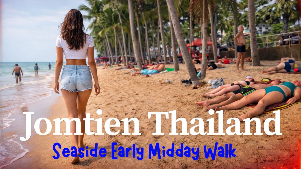 🇨🇷 Walking Jomtien Beach at Midday | Family-Friendly Seaside in Pattaya