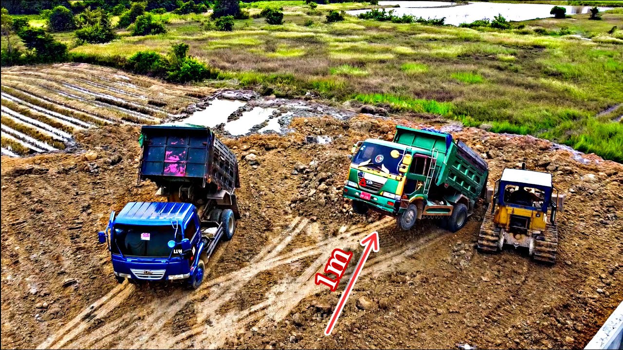Dozer Rescuing Incredible Dump Truck Fly Back Unloading Stuck Deep Heavy Recovery By ...