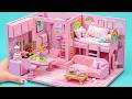 Make Cute Pink Rainbow Miniature House with Kitchen, Bunk Bed and Bathroom ❤️ | DIY Miniature House
