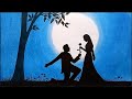 How to draw scenery of moonlit night with romantic love  || Valentine's day drawing