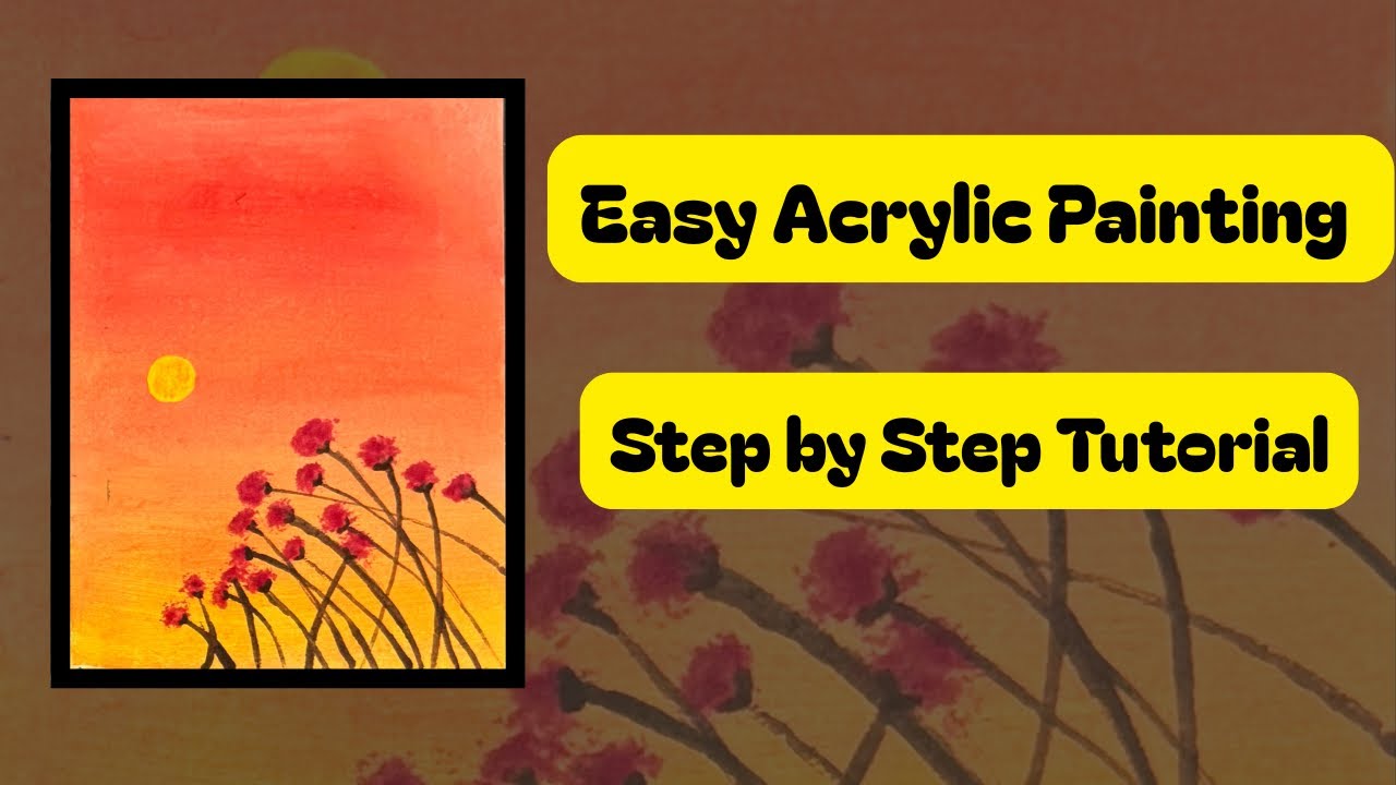 How to Paint a Sunset With Flowers | Easy Acrylic Painting Tutorial for ...