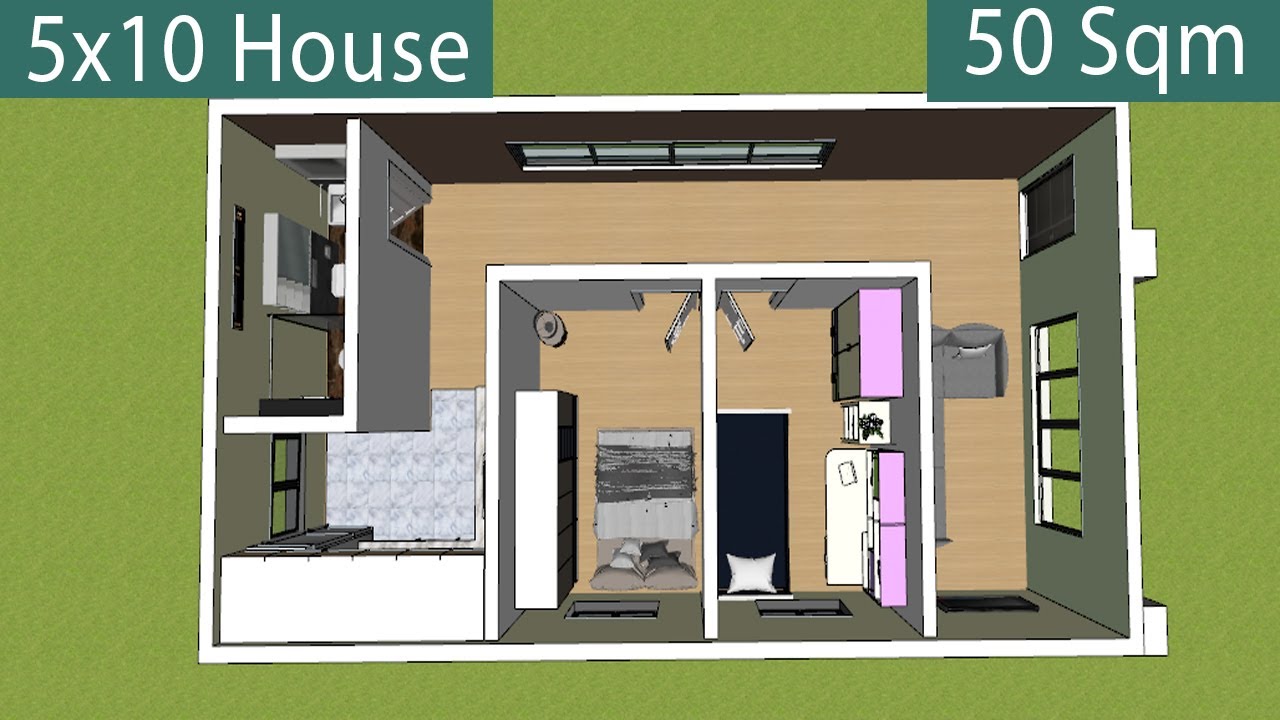 5X10 M House Design | 2 Bedroom With House Design 3D | Small House Design(50  Sqm) - Youtube