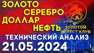 Рынок золота серебра доллара нефти 21 мая 2024 | технический анализ | золото, серебро, доллар, нефть