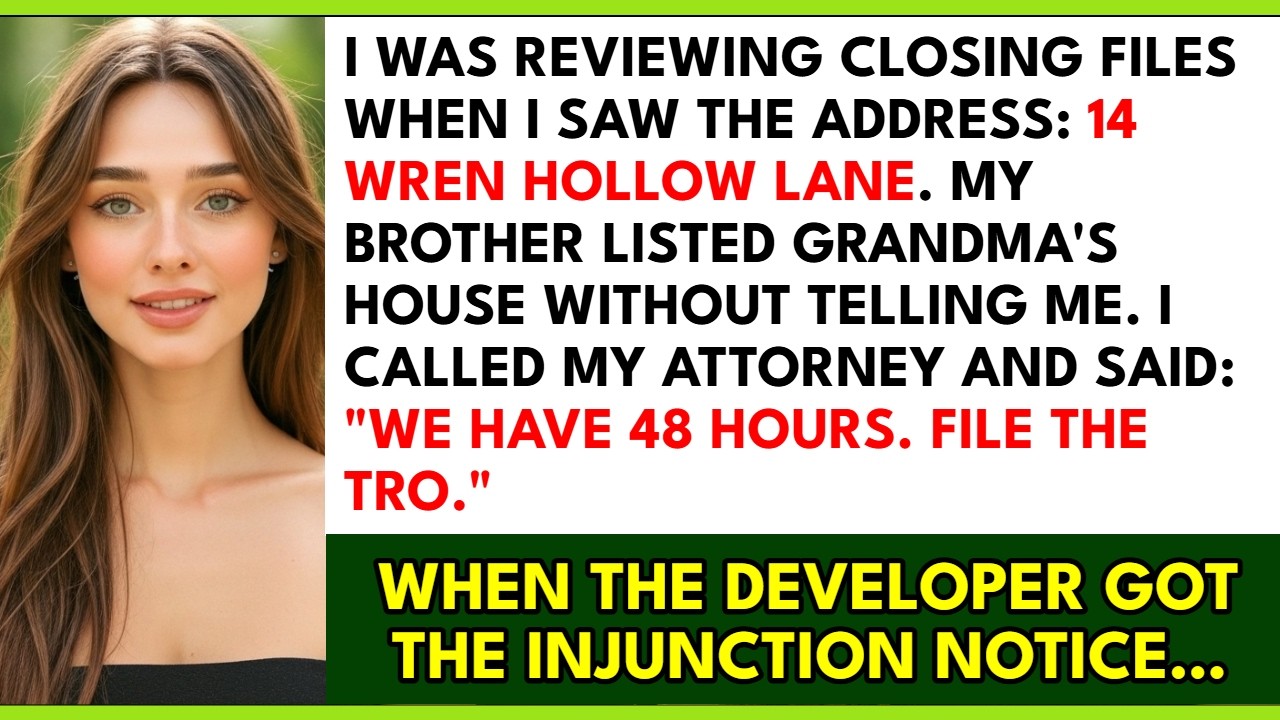 I was checking a routine title file at work when a street name stopped me cold: 14 Wren Hollow Lane. My grandmother’s house. The one she left to me and my brother, fifty-fifty. The one she made us...