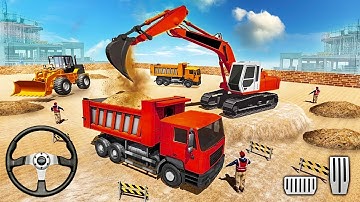 Excavator Backhoe Loading Dump Truck with Snow at Quarry Site - Android Gameplay