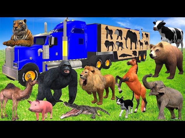 Wild Animals On Wooden Transporter Truck Toys For Kids - Learn Animals Names & Sounds class=