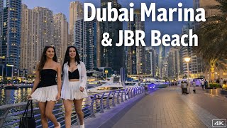 Dubai Marina Walk to JBR Beach 🇦🇪 | The Side of Dubai Tourists Don’t See (4K 2026)