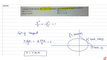 A tangent to the ellipse  `16x^2 + 9y^2 = 144` making equal intercepts on both the axes is