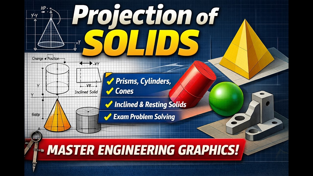 Constructing Graphics Projection of Solids – 3 | Engineering Graphics Made Easy (CAD Method ...