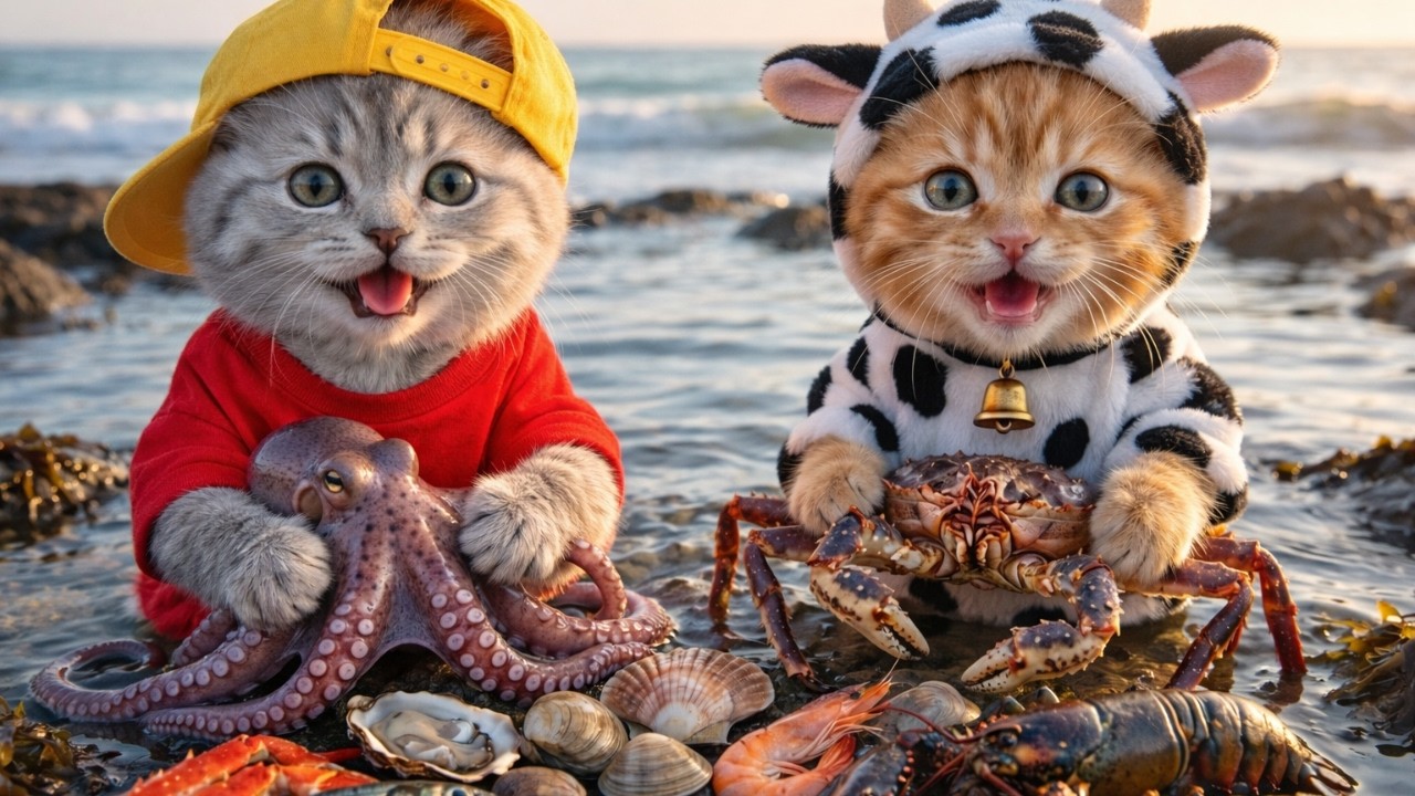 Sora Cat and her brother worked together in the sea to make things easier for their mother cat 💛🌊