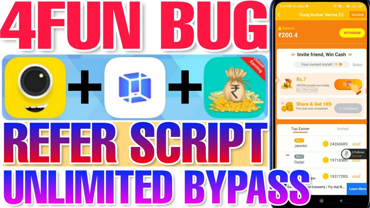 4fun app unlimited refer bypass script, 4fun app live payment proof 