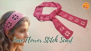 Crochet Lace Flower Stitch Neck Scarf or Headband | Easy Crochet Filet pattern for Beginners