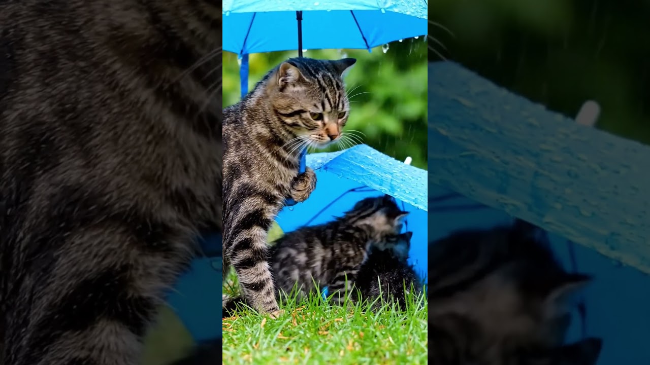 mom cat protect kittens 🐭 