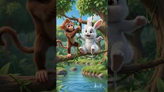 🐒🐰 “Rabbit Fell in the Pond?! Monkey’s Hero Rescue! 😱💧❤️” #shorts