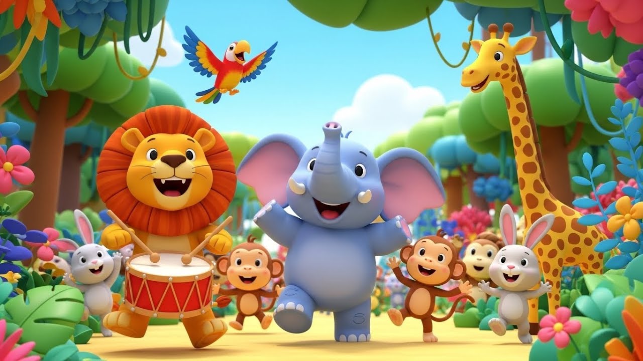 Барабанный ритм льва в джунглях 🦁🥁🌴 | мультфильм для детей | Веселая анимация и рифмы