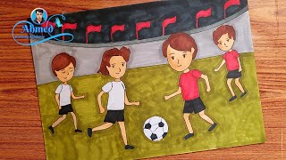 رسم تعبير فني عن كرة القدم || رسم فني عن حضور مباراة كرة قدم بين قطبي الكرة المصرية || 3