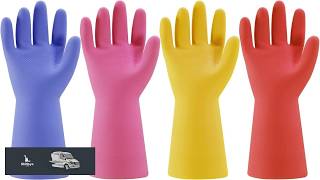 Bamllum Rubber Kitchen Dishwashing Gloves 4 Pairs Colorful Reusable Household Cleaning