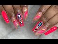 Watch Me Work | HOT PINK MARBLE Acrylic Nails | Nail Tutorial