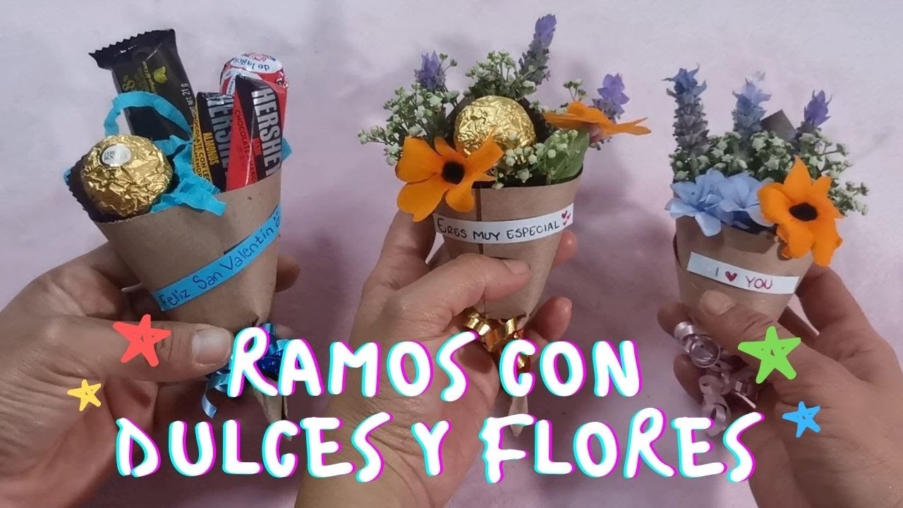 REGALO RAMO CON FLORES Y DULCES PARA 14 DE FEBRERO SAN VALENTIN EO129 -  YouTube