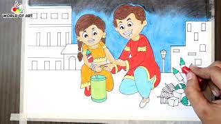 Diwali Scenery drawing - Speed drawing | Diwali festival drawing screenshot 5