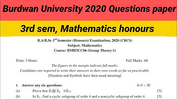 CC06, Group theory questions paper of Burdwan University (Mathematics,2020)