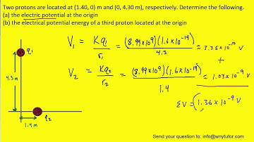 Two protons are located at (1.40, 0) m and (0, 4.30 m), respectively. Determine the following.