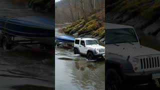 A classic Jeep towing a vintage ski boat #rcboat #jeep