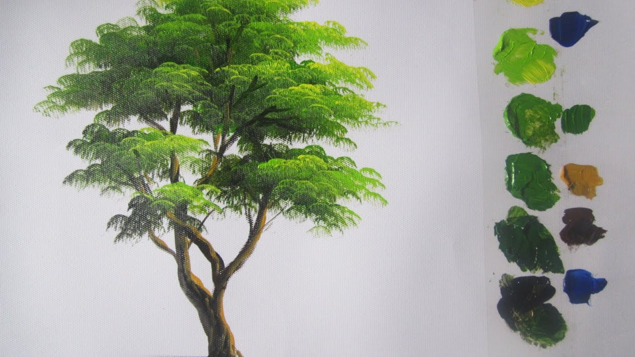 How to paint a tree in Acrylics lesson 5 - YouTube