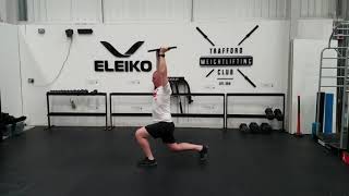 Split stance with plate overhead - knee drives forward