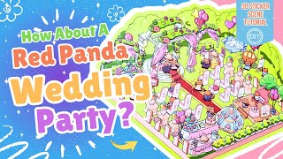 DIY Red Panda Amazing Wedding Day 🦝💍 | 3D Sticker Scene Craft Tutorial screenshot 5
