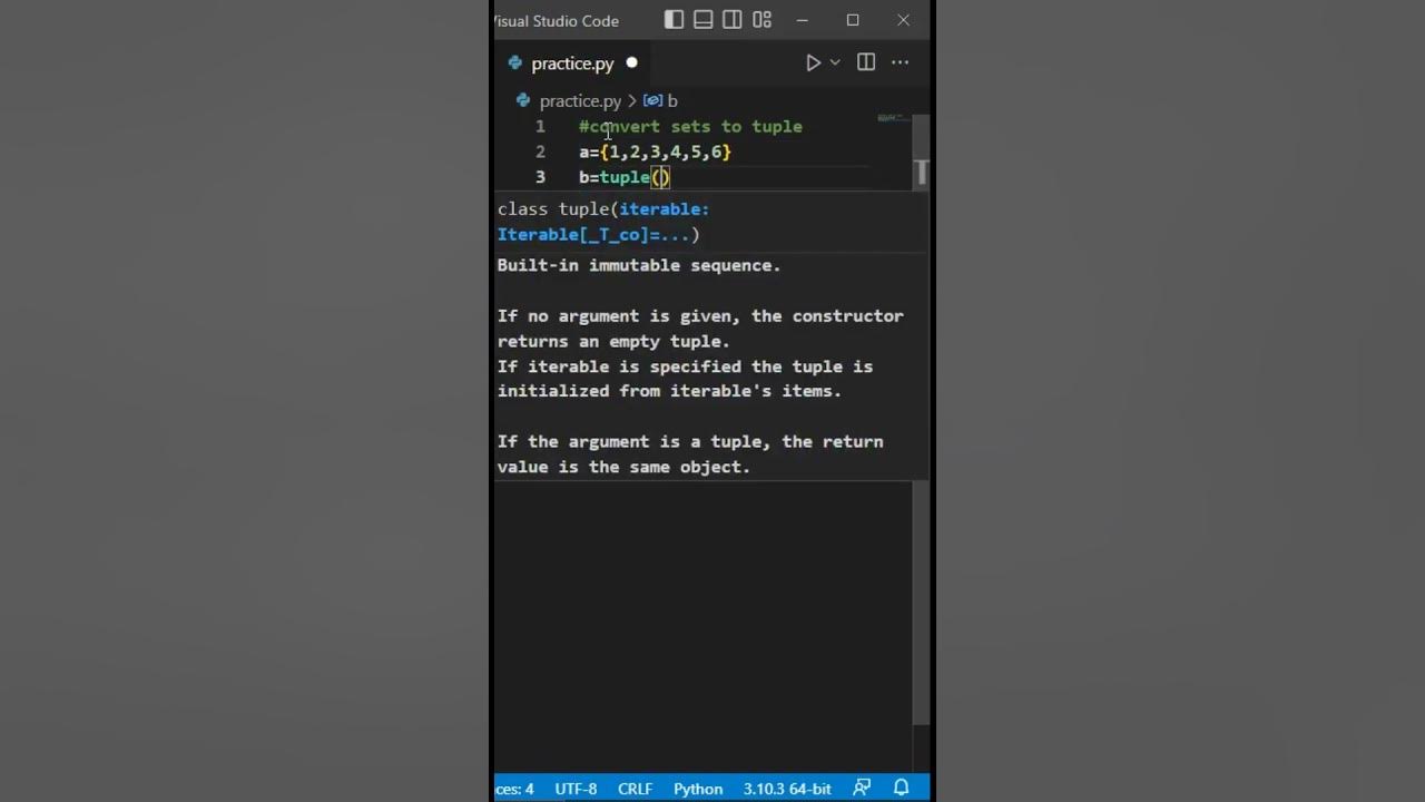 Convert set to tuple python pythoncode coding youtube