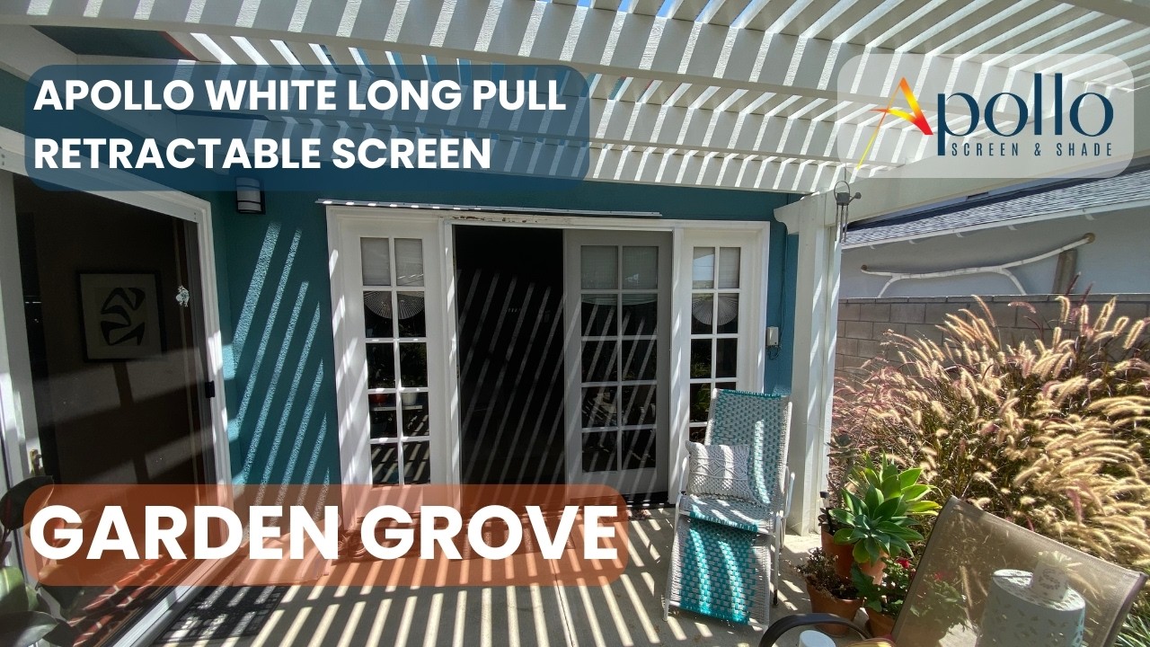 Apollo white long pull retractable screen install in Garden Grove, California
