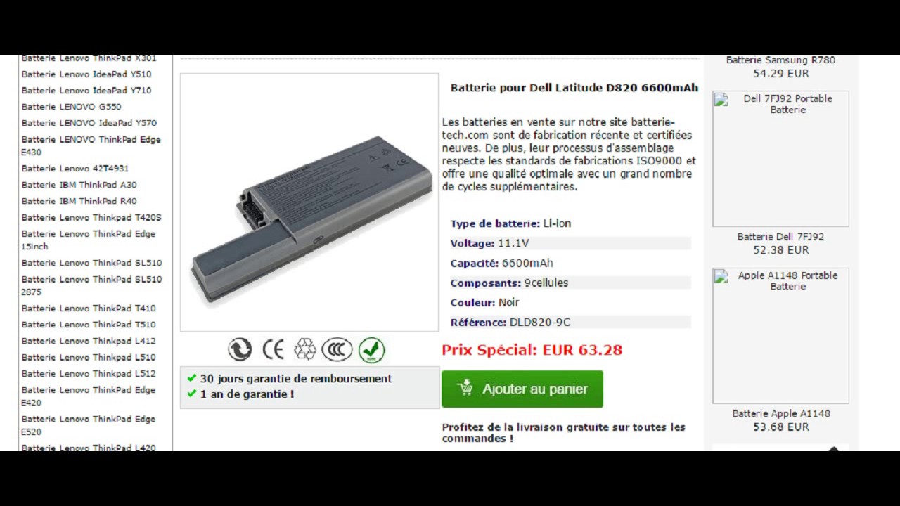 Batterie Pc Portable Dell Latitude D820