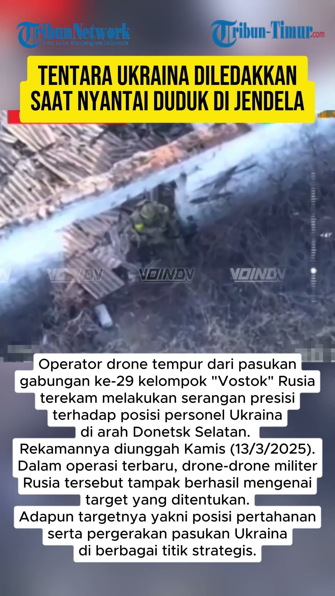 TENTARA UKRAINA DILEDAKKAN SAAT NYANTAI DUDUK DI JENDELA