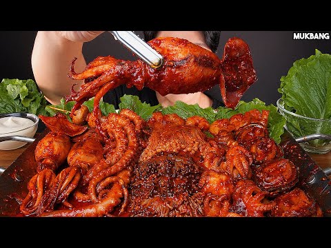 ASMR MUKBANG | SPICY SEAFOOD BOIL 🐙🦑 SQUID OCTOPUS SHRIMP ABALONE MUSHROOM EATING 직접 만든 버섯 해물찜 먹