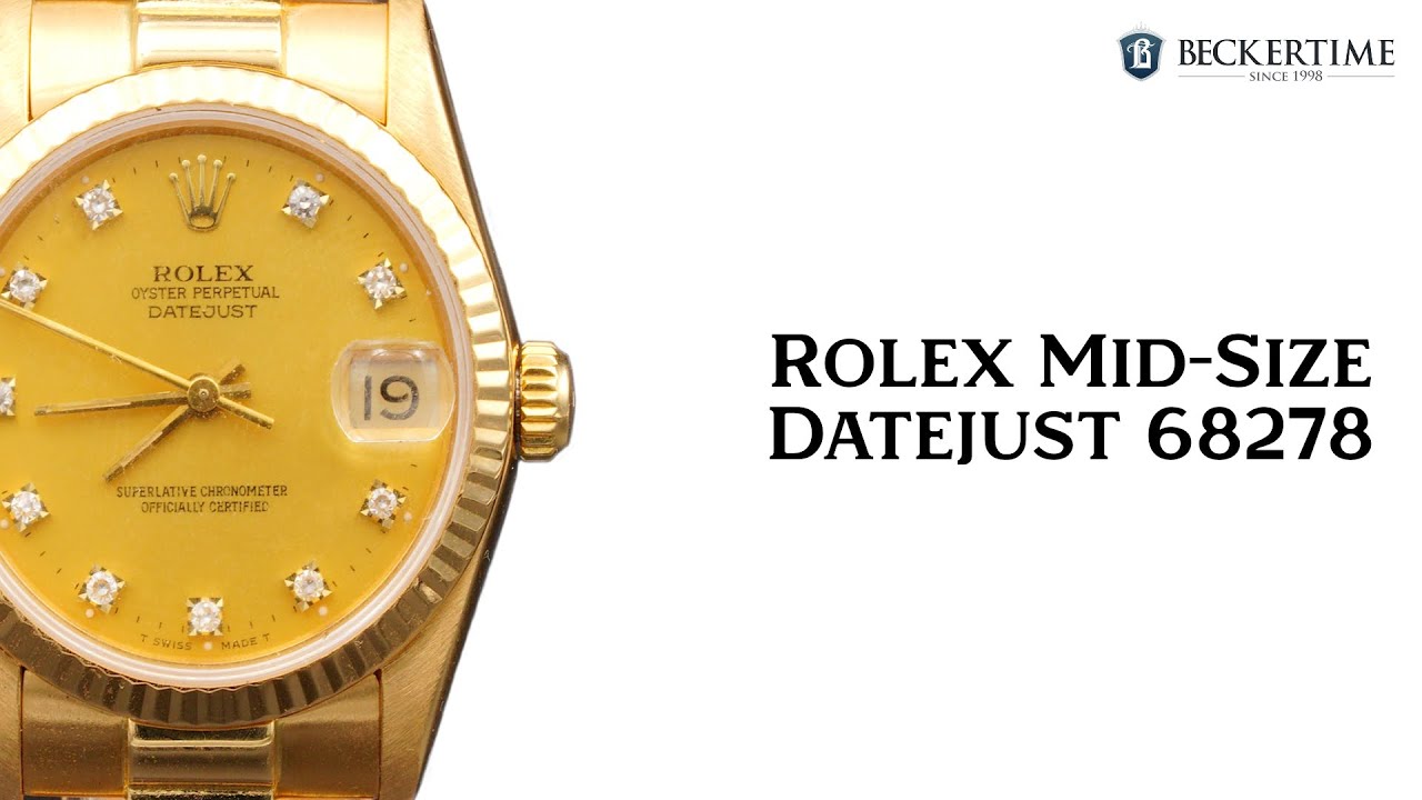 Mid Size Rolex 18K Yellow Gold Datejust Watch Champagne Diamond Dial 68278