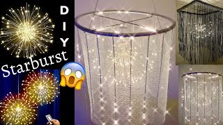 Two Amazing DIY Easy To Make LED Starburst Chandeliers | Using a Hoop & Fabrics | Home Decor 2022