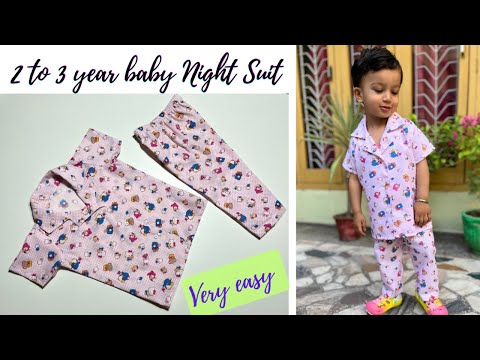 2 to 3 year Baby Night Suit Cutting and Stitching/ Collar Night Dress/  Baby boy Night