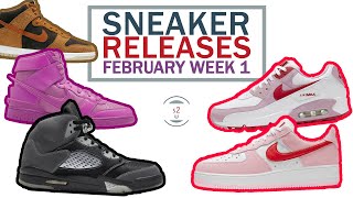 February 2021 Sneaker Releases Week 1 || Dunk High AMBUSH, Jordan 5 Anthracite, AF1 Valentine's Day