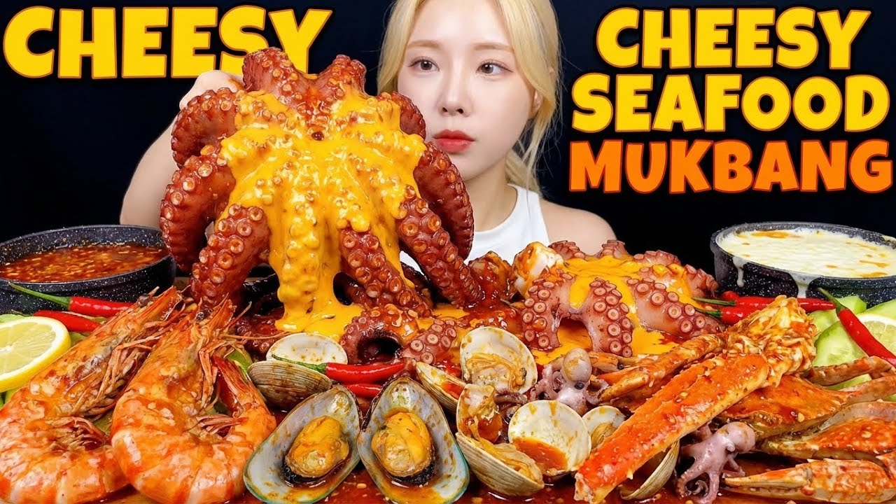 Cheesy Seafood Mukbang | Giant Octopus & Seafood | Spicy Sour Cheese Pull | ASMR Eating Sounds