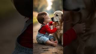 "Heartwarming Moment: Baby and Golden Retriever Share a Tender Embrace in Nature"