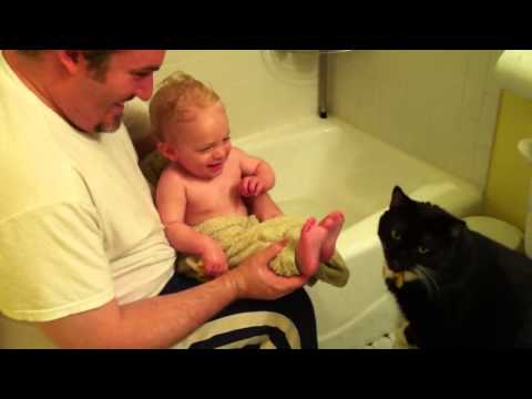 funny videos : The Cat Is Hungry for Baby Toes | Cat Licking Baby Toes