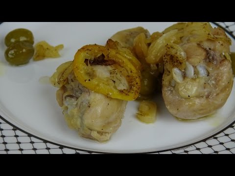 Видео рецепт Курица с лимоном и оливками